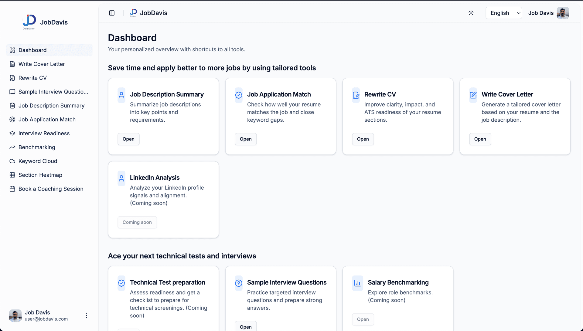 JobDavis Dashboard Preview